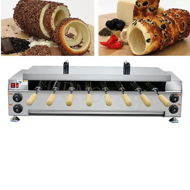 Bread Roll Making Equipment Kurtos Kalacs Baking Grill Oven 8 Rollers Smokeless Gas Electric Donut Chimney Cake Machine