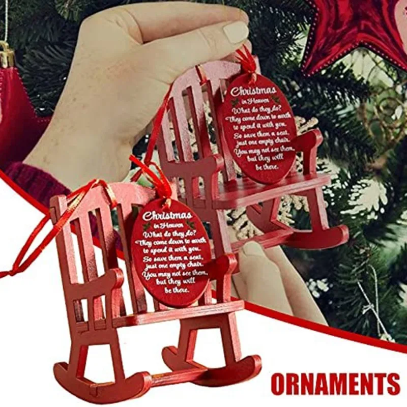 Christmas In Heaven Memorial Ornament Mini Wooden Rocking Chair with Meaningful Tag Sign Home Decor for Desktop PR Sale