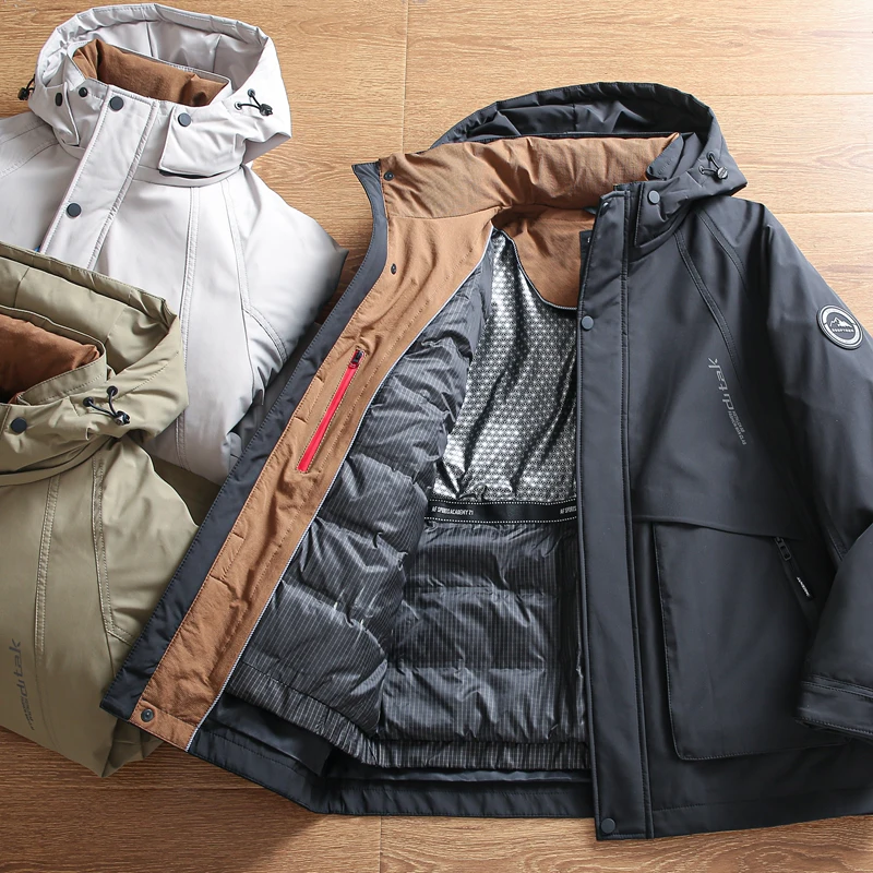 

Высококачественная мужская уличная пуховая куртка с водонепроницаемым шерстяным съемным капюшоном, модная городская модель, с наполнителем из пуха, утолщенная, стандартного кроя