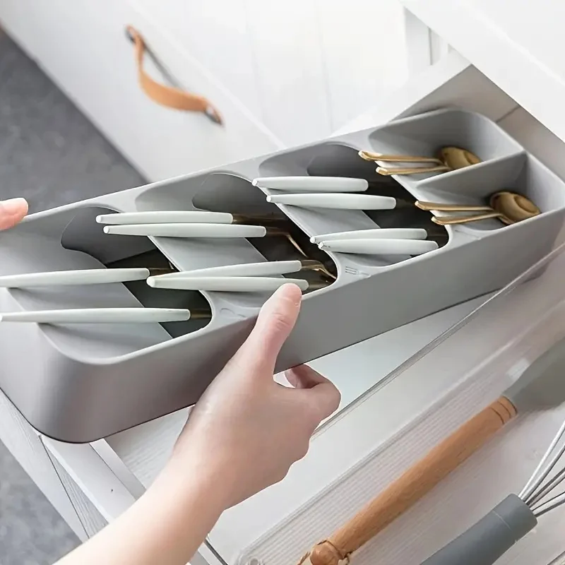 Multifunctional Knife And Fork Compartment Storage Box Cutlery Spoon Box Kitchen Drawer Divider Organizer Flatware Desktop Tray