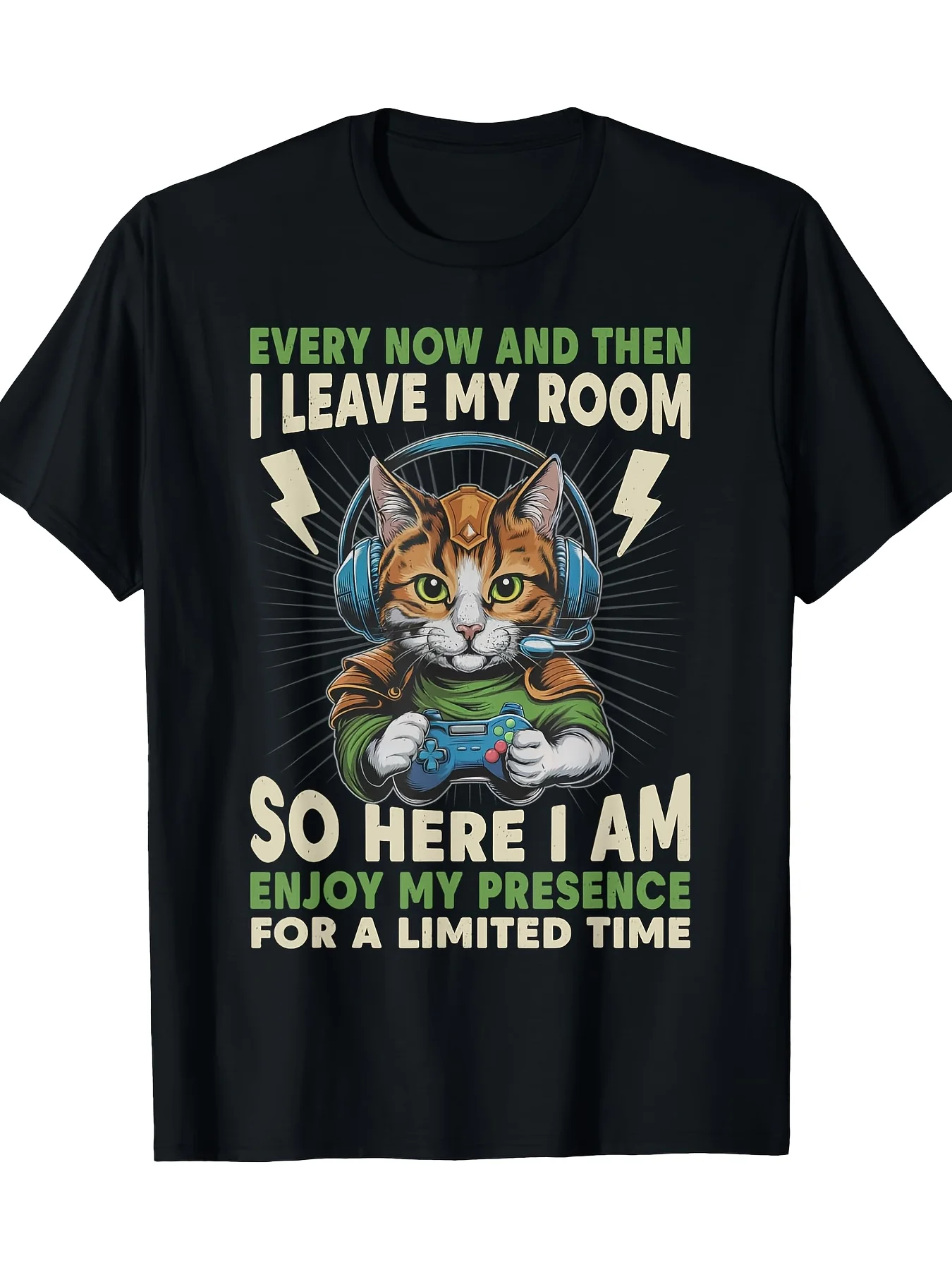 Funny Gaming Cat Slogan: Occasionally Leaves the House - Gamer Gift T-Shirt
