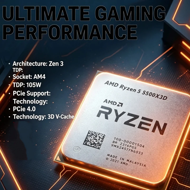 AMD Ryzen 5 5500X3D Processor 7NM 96M L3 3D V-Cache Technology 6 Cores 12 Threads AM4 CPU