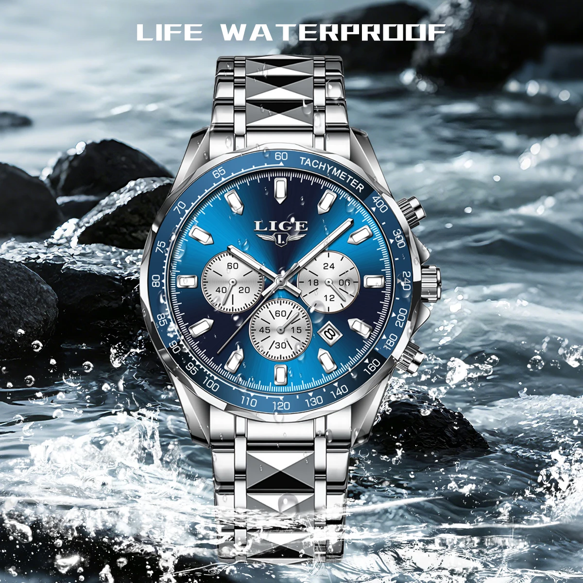 

LIGE Luxury Brand Men Watch Waterproof Luminous Stainless Steel Men's Watches Chronograph Date Quartz Business Watch For Man