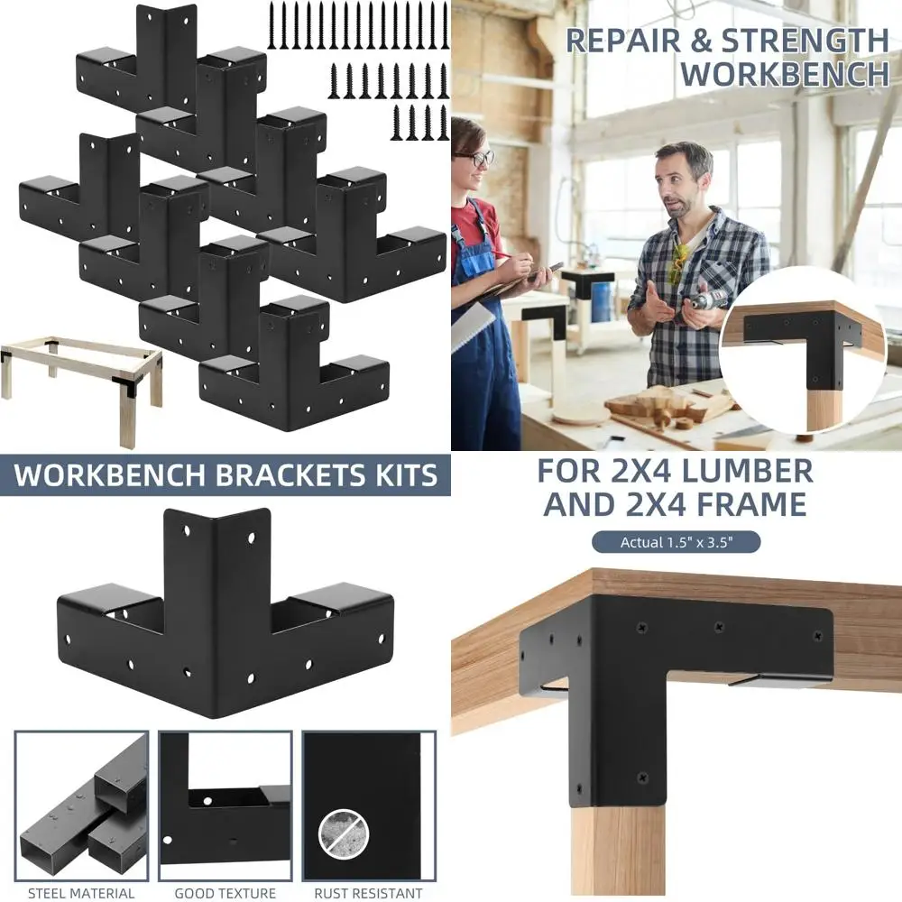 

Heavy-Duty 3-Way Corner Brackets Kit for DIY Workbenches, Fits 2x4 Wood, 8 Pieces, Ideal for Custom Workbench Construction