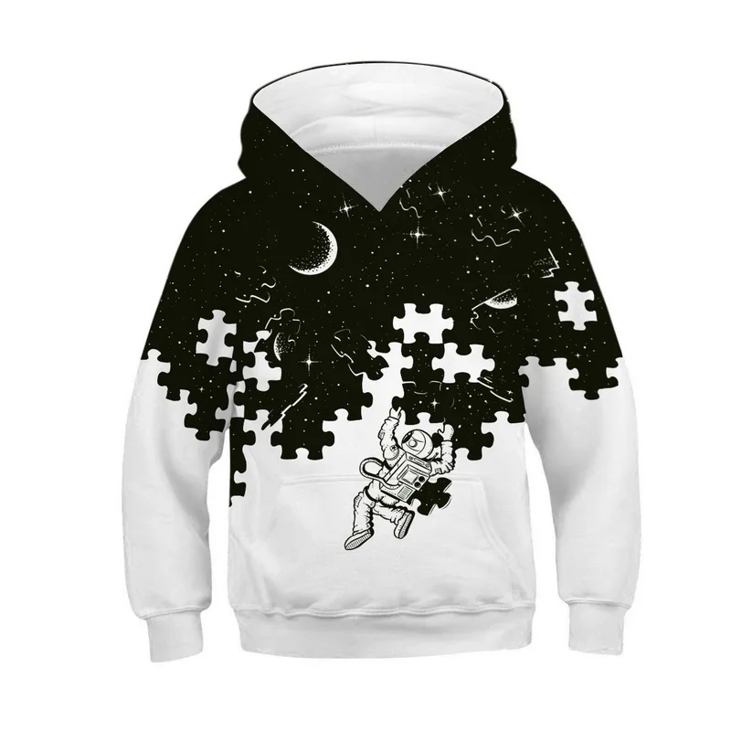 Sudaderas con capucha de diseño en blanco y negro en 3D para niños, sudaderas de manga larga, sudaderas con capucha para niños y niñas, ropa de calle para niños, Sudadera