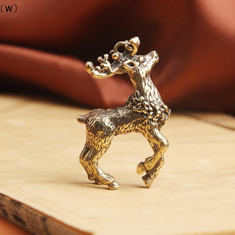 〔W〕Solid Brass Sika Deer Figurines Hand Carved Details Durable For Home Office Desktop Decoration Gift Collection