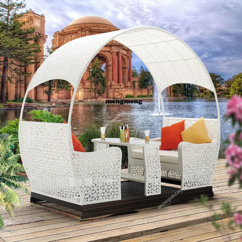 Outdoor swing rattan power rocking chair outdoor courtyard four-person swing leisure terrace rattan chair rocking bed