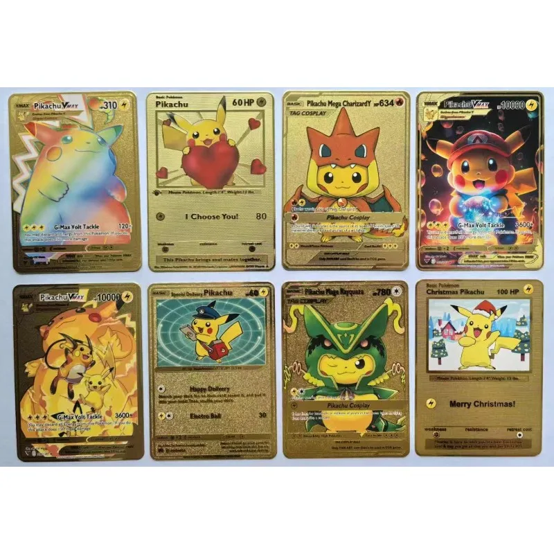 Carte de poche en métal anglais pour enfants, Pikachu Charizard Mewtwo Kaarten Vmax, bricolage, objets de collection de passe-temps, jouets de bande dessinée, cadeaux de jeu de cartes, 1PC