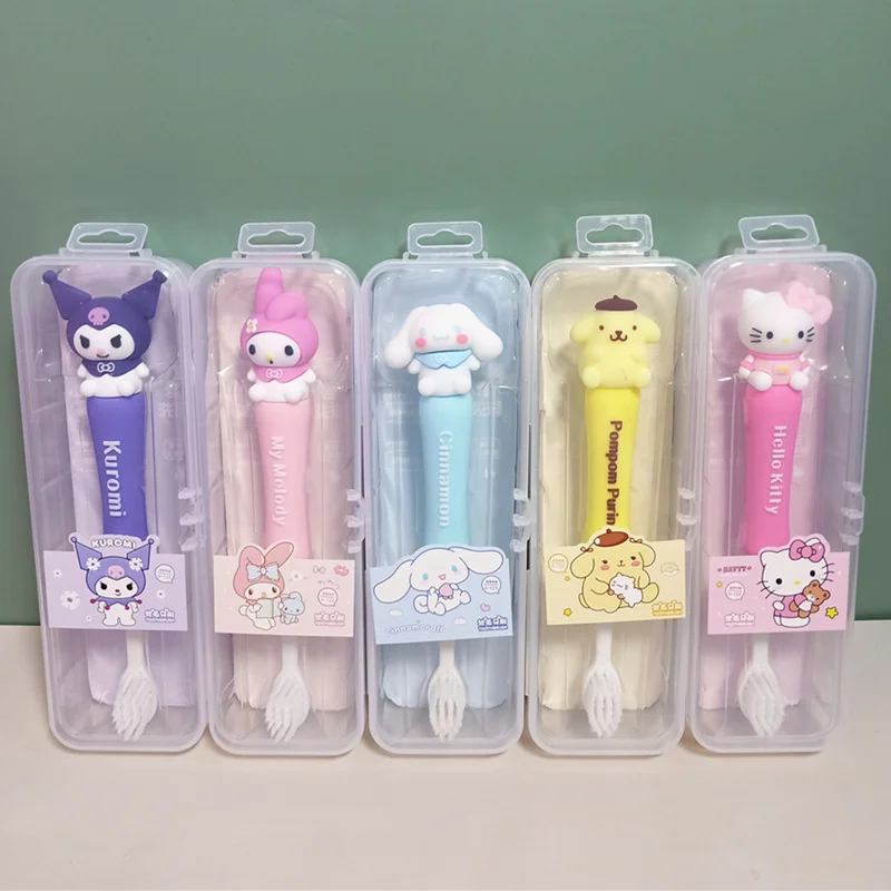 Kawaii Sanrio szczoteczka do zębów Cartoon Cinnamoroll Kuromi dzieci zestawy szczoteczek do zębów domowych miękkie szczoteczki do zębów Dental