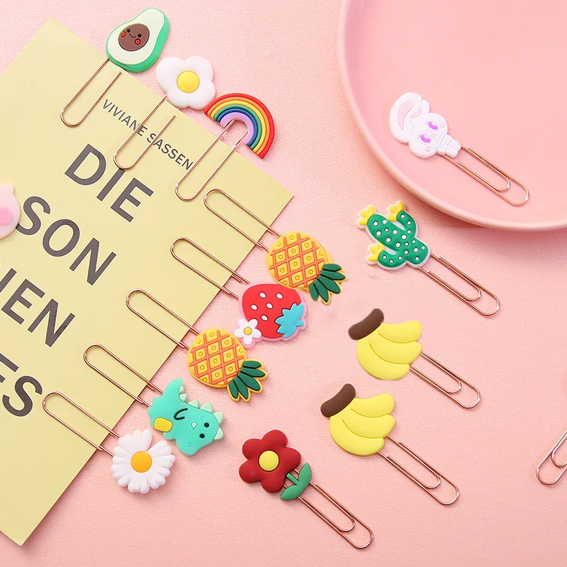 20Pcs/Lot Cute Cartoon Furit Animal Paper Clips Metal Paperclips Bookmarks Clips School Supplies Kawaii Office Accessories Gift