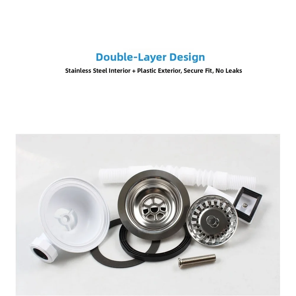 Modern Double Slot Drain Pipe 114mm Wall Mounted for Kitchen Sink Stainless Steel Liner Leak Proof Performance