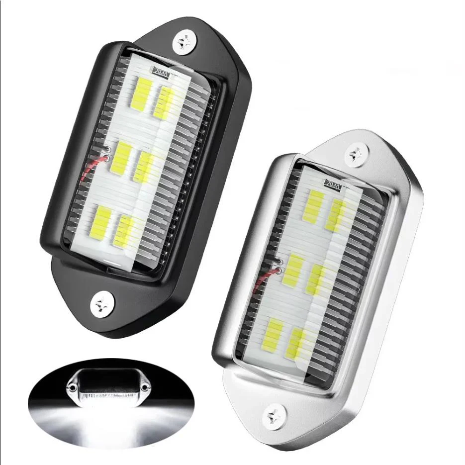 2 Pcs 6 LED Car License Number Plate Light For SUV Truck Trailer Van Tag Step Lamp White Bulbs Car Products License Plate Lights