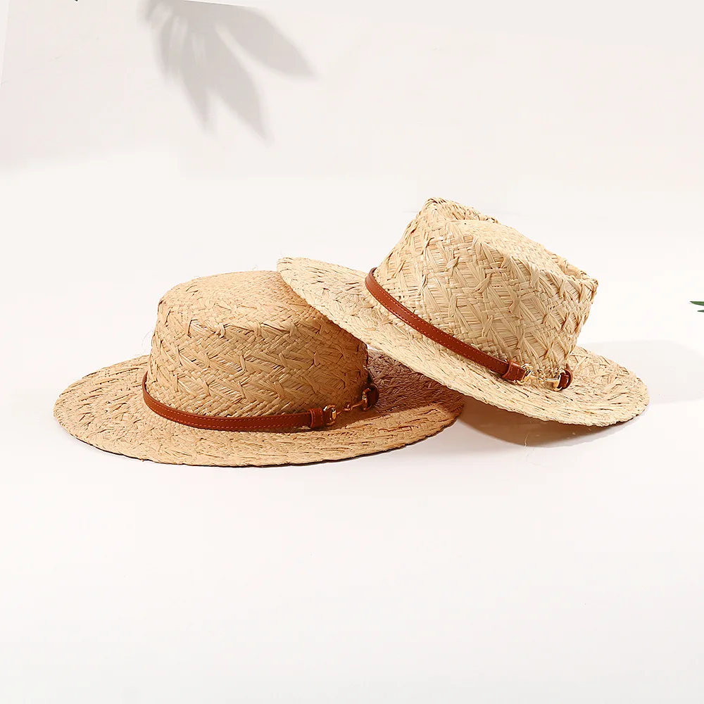 Women Spring Summer New Handwoven Pattern Straw Hat Wide Brim Sun Protection Cap