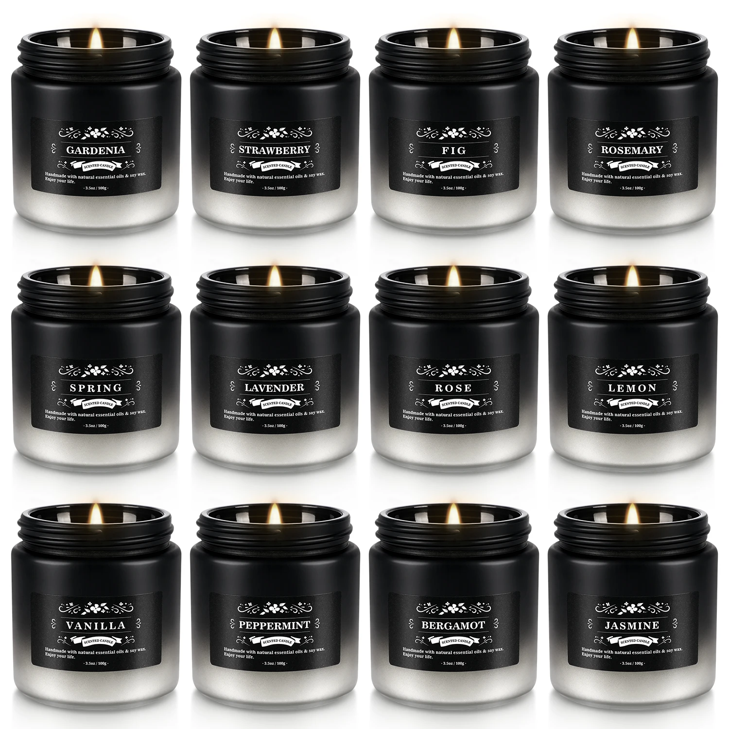 12 Pieces of Gradient Black and White Scented Candles, High-Quality Soy Wax Scented Candles as Gifts, Suitable for Men and Women