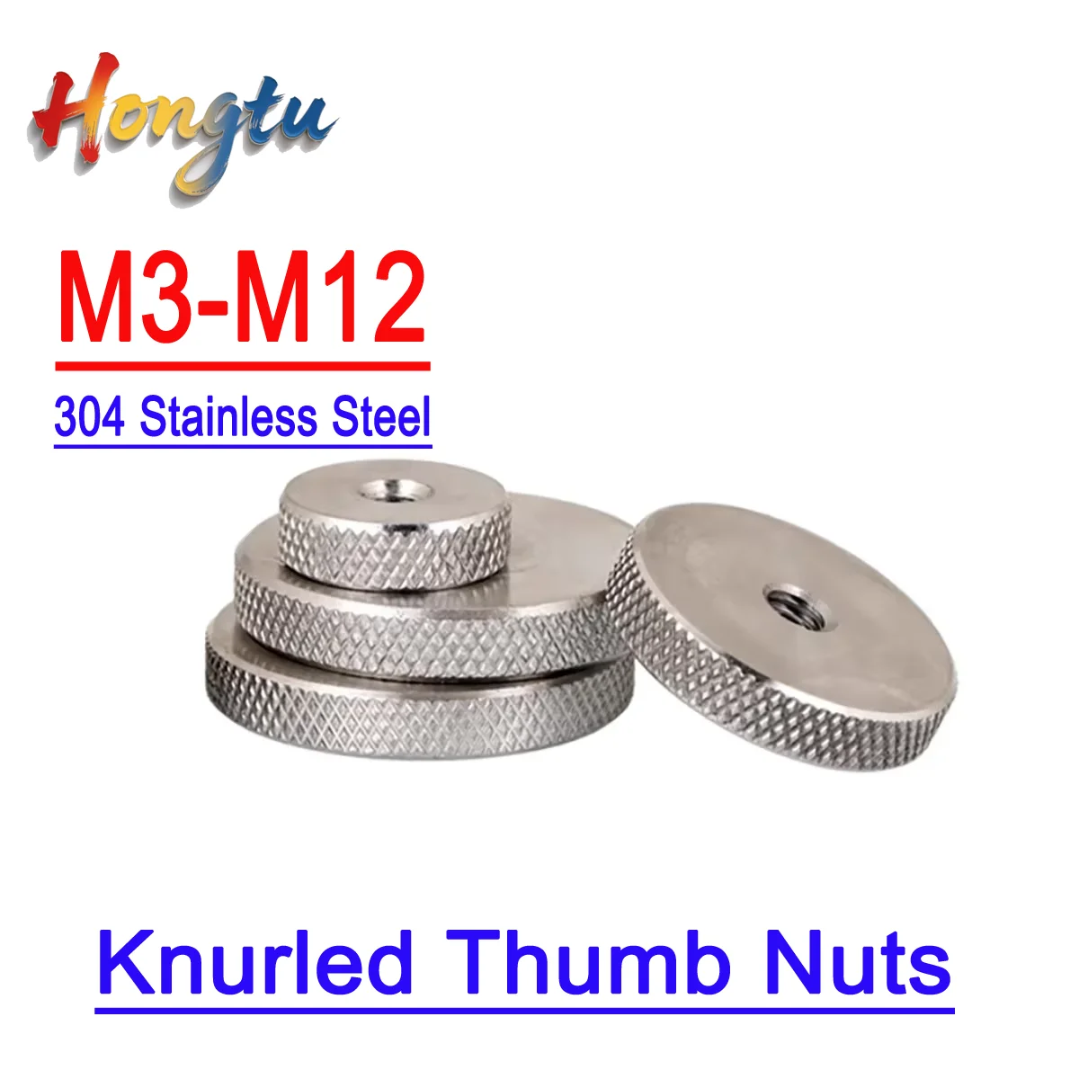 

M3- M12 Knurled Thumb Nuts 304 Stainless Steel Flat Head Hand Screw Knurled Round Nut Hardware Fasteners