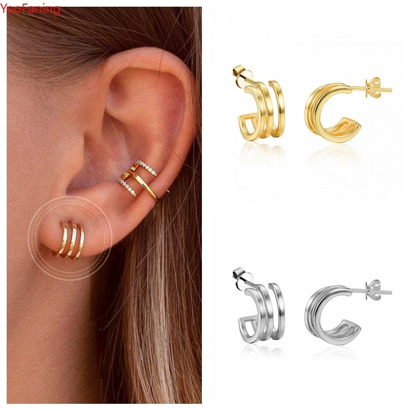 

YooFaning 925 Sterling Silver Ear Needle Women C-Shaped Geometric Stud Earrings Commuter Simple Style Wild Huggie Brinco Jewelry