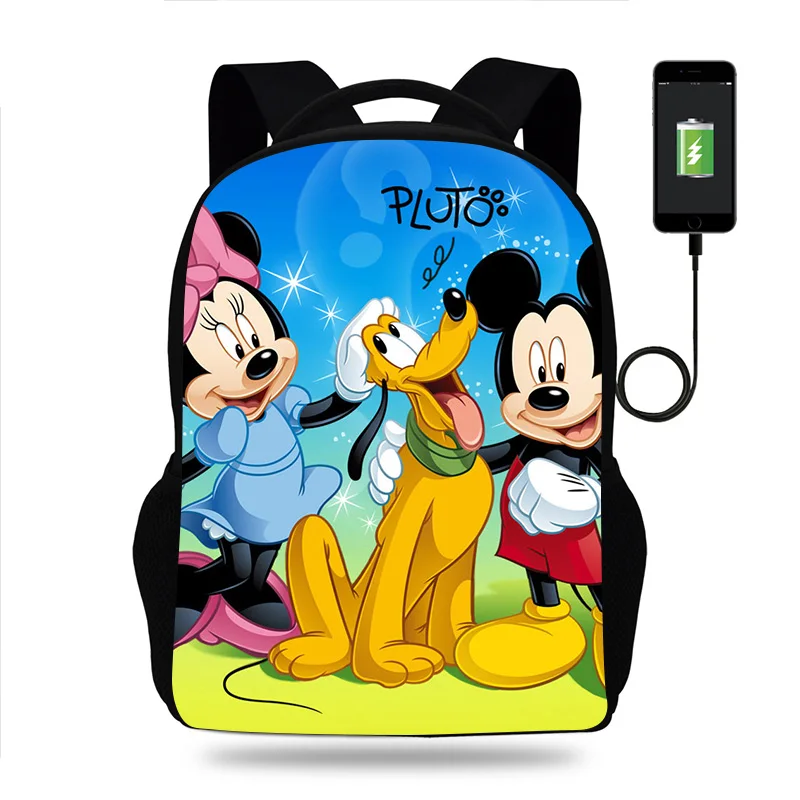 

Fashion Disney Pluto Mickey Backpack Boys Girls School Bag Teenager Book Bags Men Women Rucksack USB Travel Knapsack Mochila