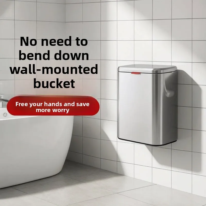 Kitchen, bathroom, toilet, special trash can for food waste, household wall-mounted sanitary bucket with lid, large capacity