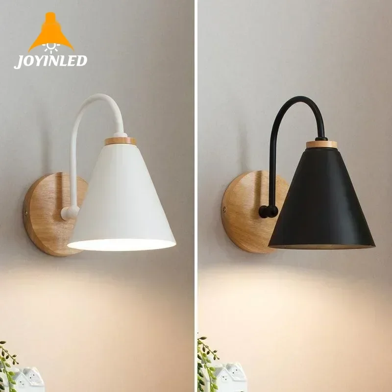 

2pcs Nordic Indoor E27 Iron Wood Wall Lamp Modern Minimalist LED Wall Light Black White Interior Decor Lamps for Bedroom Bedside