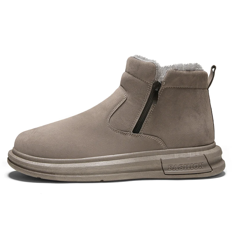 Men's Winter Snow Boots Fleece Lined Thickened Outdoor Leather Fur Integrated Anti Slip Wear Resistant Short Tube Boots