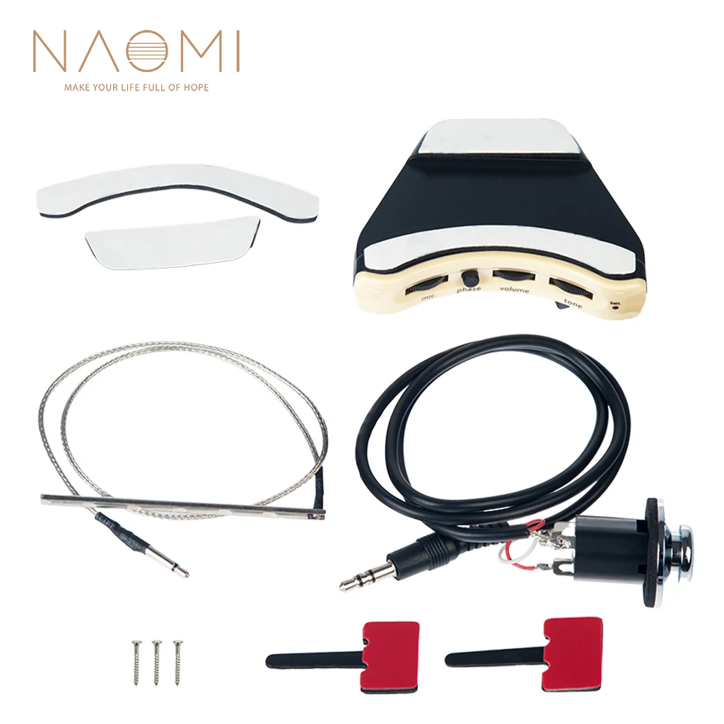 NAOMI B1G Soundhole Acoustic Guitar Pickup Cream Pickups W/Rod Piezo Transducer 6.35mm Jack Endpin Output Microphone Phase V & T