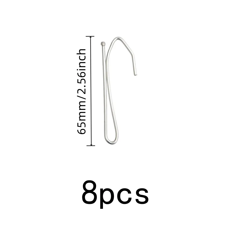 8 pcs Single Curtain Hooks, Smooth Sliding Hook, Living Room Curtain Rod Bathroom Fabric Hanging, Silver Iron Material