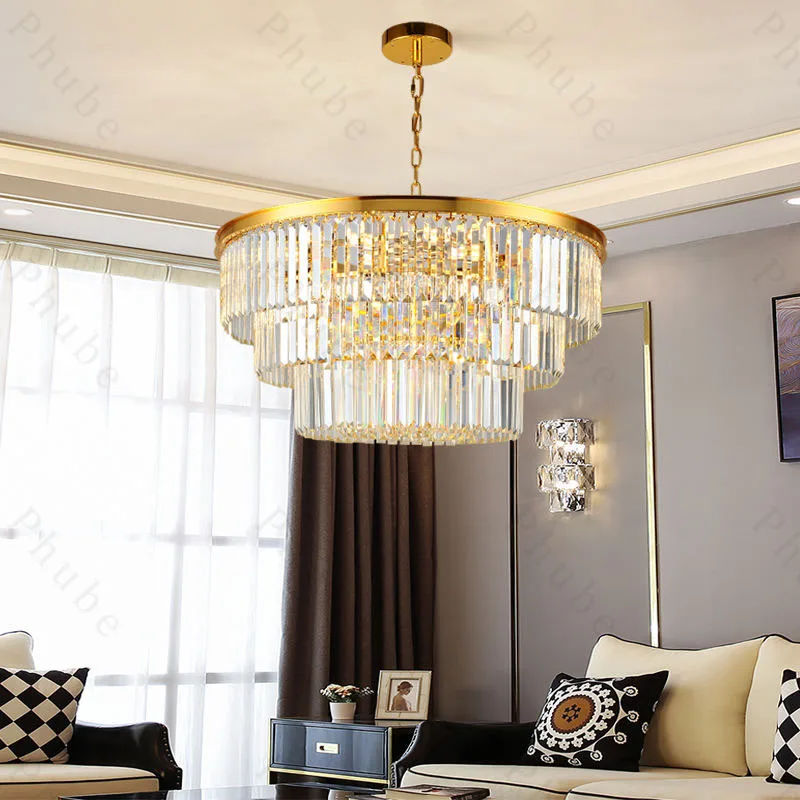 

3-Tier Luxury Gold Crystal Chandelier Matte Black Modern Round Crystal Ceiling Lamp For Home Bedroom Dining Room Living Hall