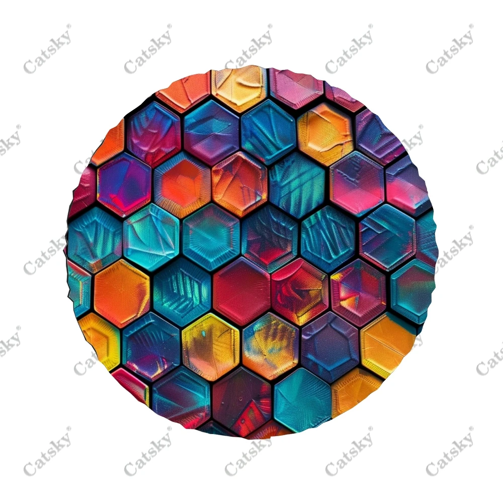 3D Grungy Hexagon Polyester Universal Spare Wheel Tire Cover Custom Tire-Covers for Trailer RV SUV Truck Camper