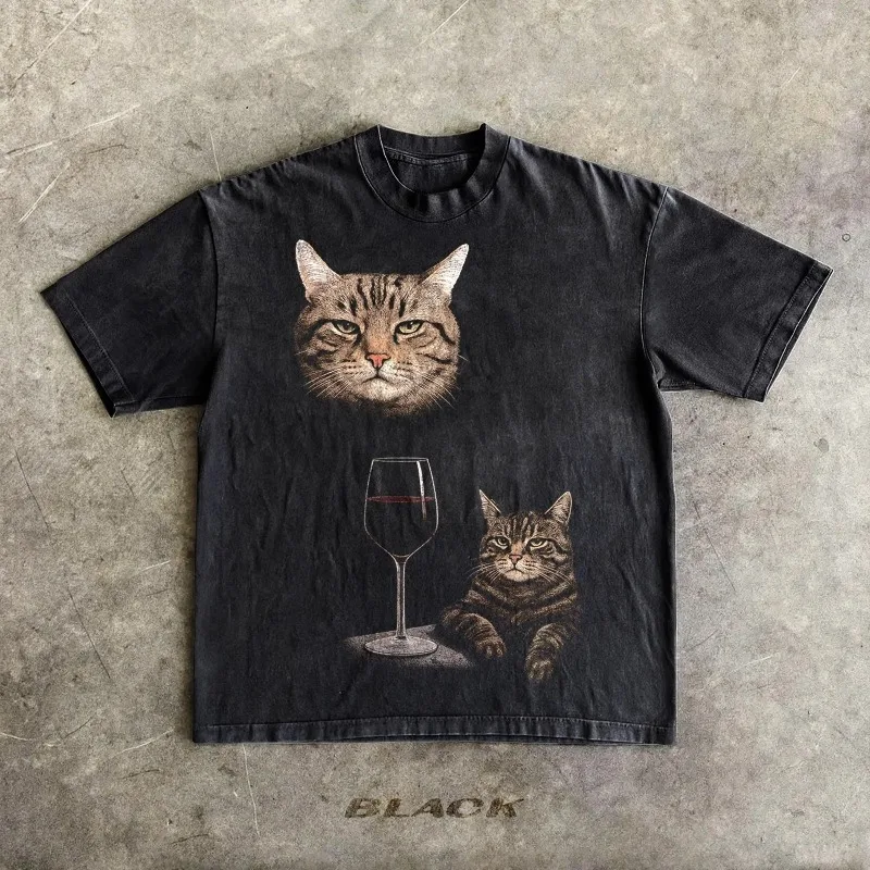 Funny Wine Cat Dank Meme Tee Shirt Gift for Woman and Man, Unhinged Clothes, Silly Cats T-shirt, Goofy ahh Tshirt