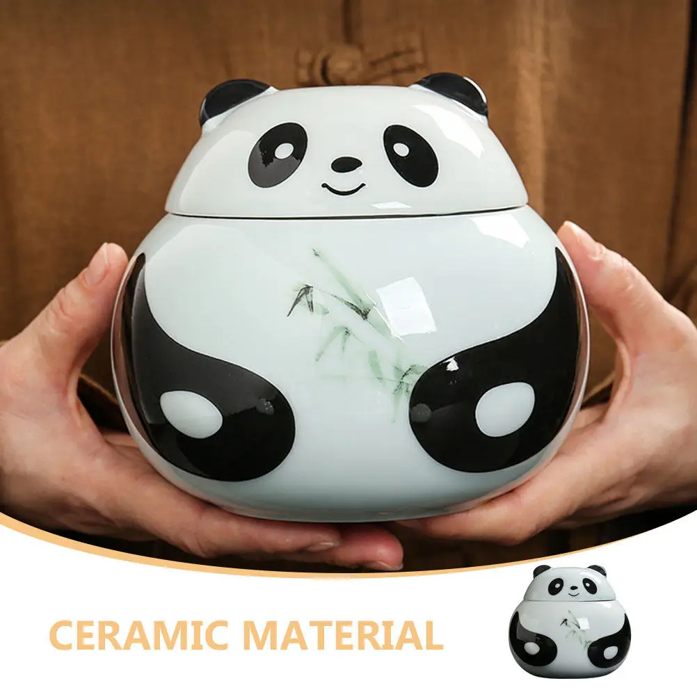 Panda Tea Canister Ceramic Airtight Sealing Jar Decorative Kitchen Storage Container Tea Leaf Holder Cute Shape Smooth Glossy