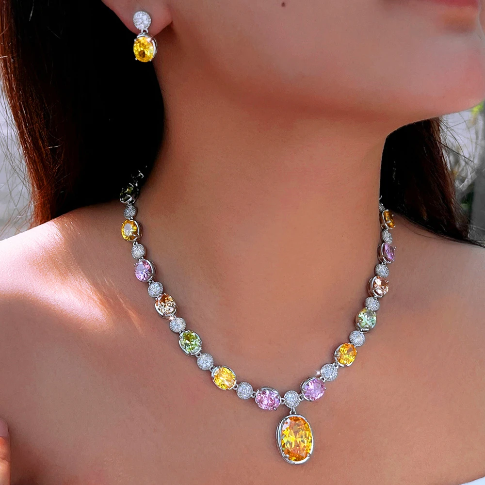 ThreeGraces Luxury Shiny Multicolor Cubic Zirconia Geometric Ellipse Bridal Wedding Evening Party Jewelry Set for Women TA831