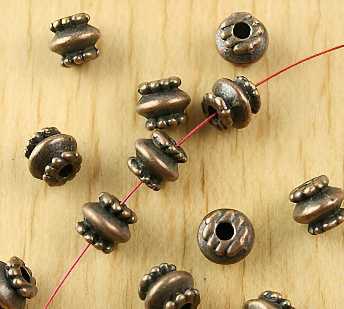 

50pcs 6.8x6.2mm, hole 2mm Alloy matel antiqued copper pulley shape spacer beads HWh1795