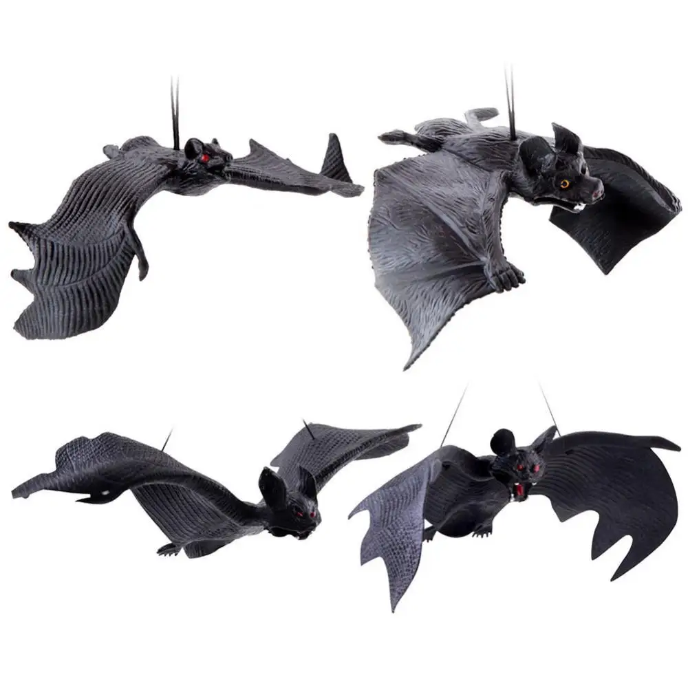 Halloween Artificial Funny Pendant Simulation Bat Haunted House Party Trick Toy 3D Black Silicone Bar Halloween Decoration