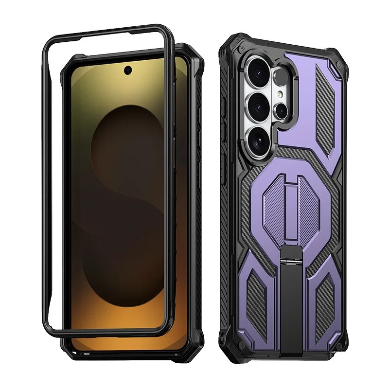 Armor Case For Samsung Galaxy S26 S25 S24 Ultra Plus 25 FE S24FE Coque For Magsafe Wireless Charging Magnetic Metal Stand Cover