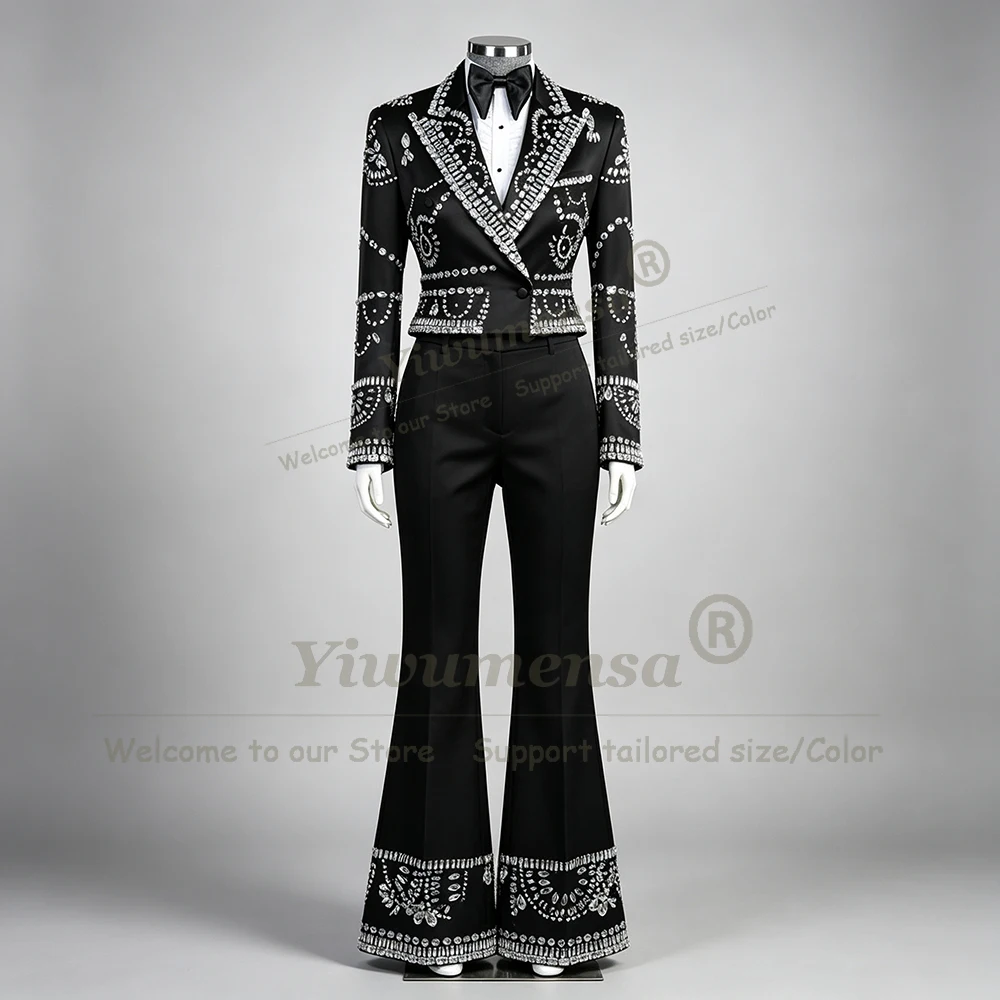Exclusive Women Pants Suits Formale Wear Jewelry Stones Ornament Jacket Trousers 2 Piece Sets Bride's Mother Dress Customized
