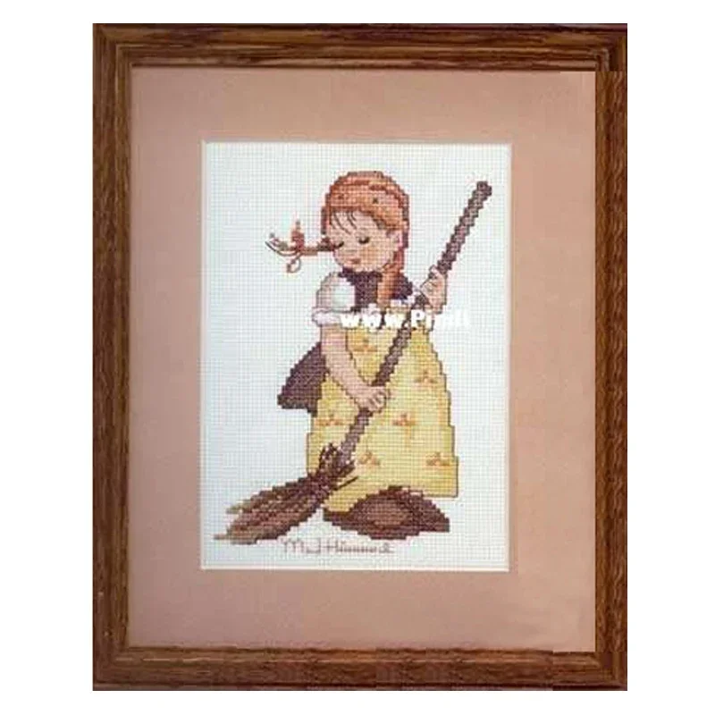 Amishop Top Quality Cute Lovely Counted Cross Stitch Kit Little Sweeper Girl Sweep The Ground Floor Cleaning