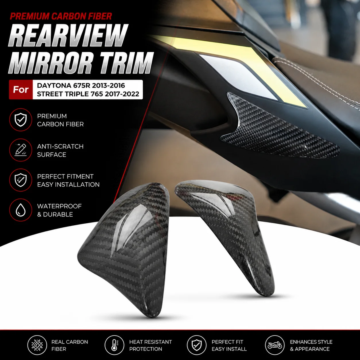 

Motorcycle Carbon Fiber Fuel Tank Tail Protection Trim for Triumph Daytona 675R 2013-2016 Street Triple 765 2017-2022