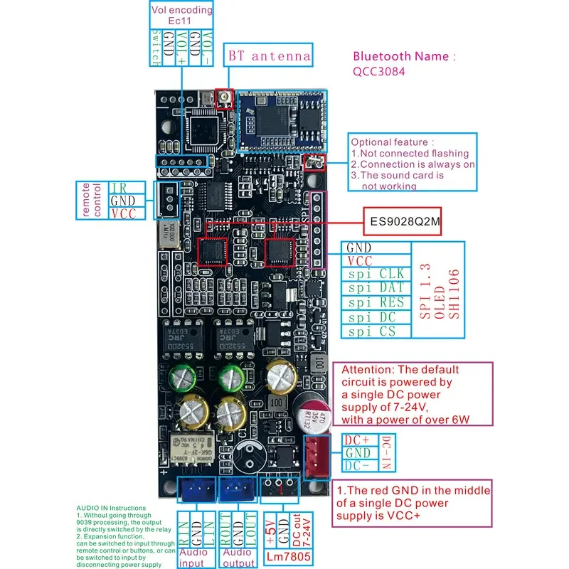 Bluetooth 5.4 QCC3084 ES9028 ES9028Q2M Modul Decoding Input Analog Decoding Keras Mendukung Dual Lossless APTX-HD LDAC HOT