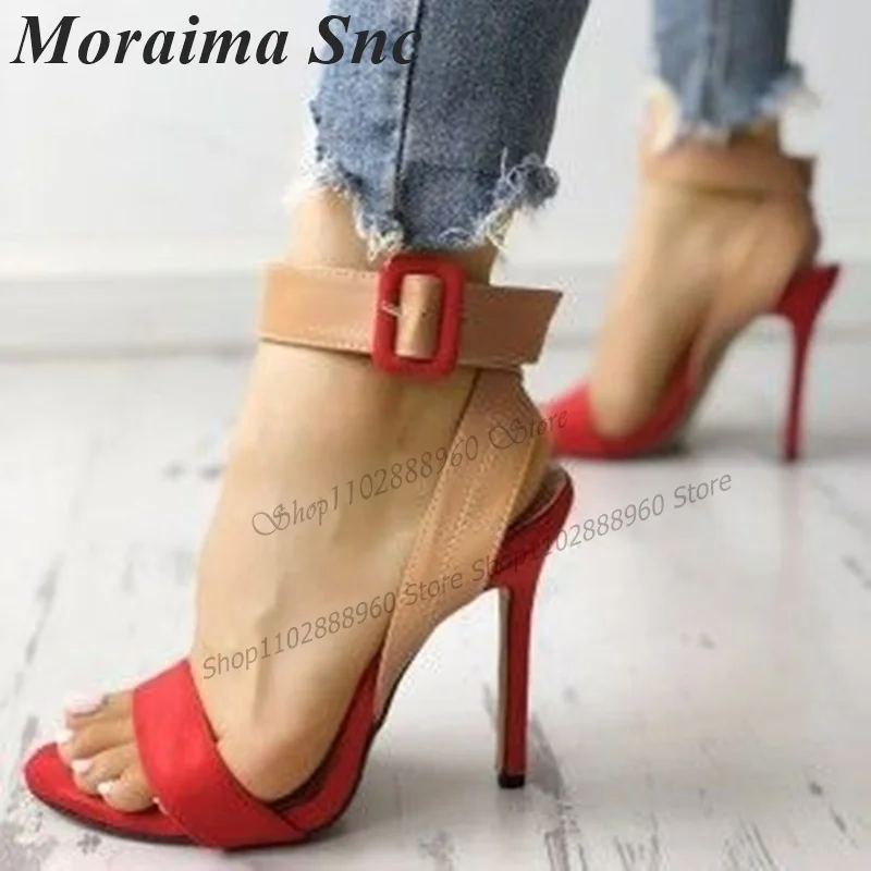 Mixed Color Graceful Sandals Cut Heel Stilettos High Heel Shoes For Women Ankle Buckle Strap Open Toe 2023 Zapatos Para Mujere