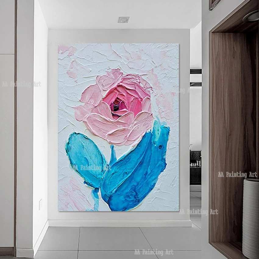 Wall Hangings Large Rose Flower Canvas Picture Art Large Knife Thickness Oil Painting Modern Hotel Decor Luxury Wall Artwork