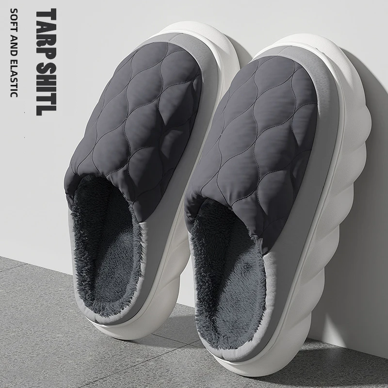 New Big Size 48 49 Men Home Slippers Winter Warm Waterproof Women Plush Cotton Slides Non-slip Couple Comfort Indoor Furry Shoes