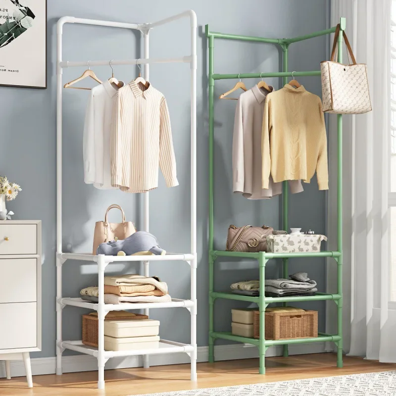 Leisure Style Corner Coat Rack Bedroom Floor-to-ceiling Simple Multi-functional Creative Hanger Against The Wall Clothes