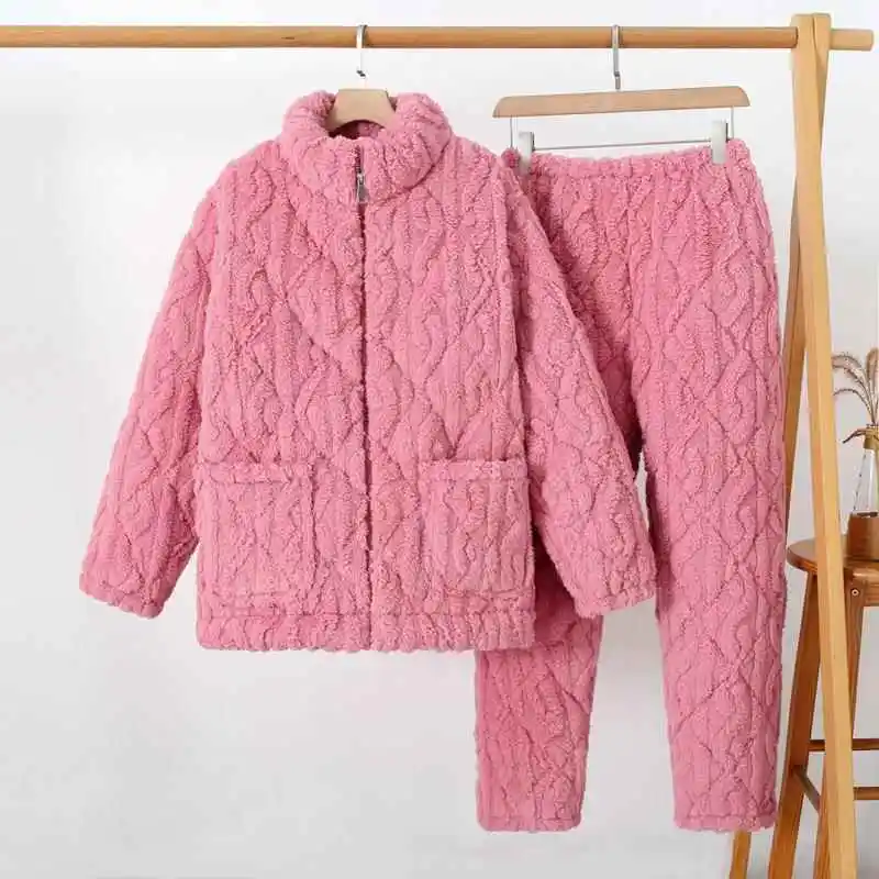 

Women's Coral Fleece Thickened Long Sleeve Sleepwear Cotton Padded Home Clothes Winter Warm Set Home Comfortable Pyjamas
