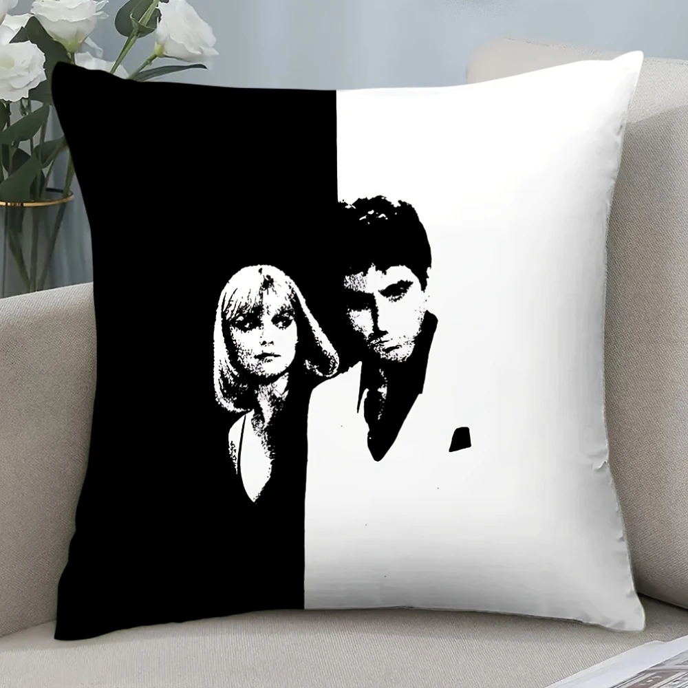 1pc Scarface Tony & Elvira Pillow Cover, Polyester 2D Double Sided Print Cushion Case, Classic Movie Icon Throw Pillowcase, Cool