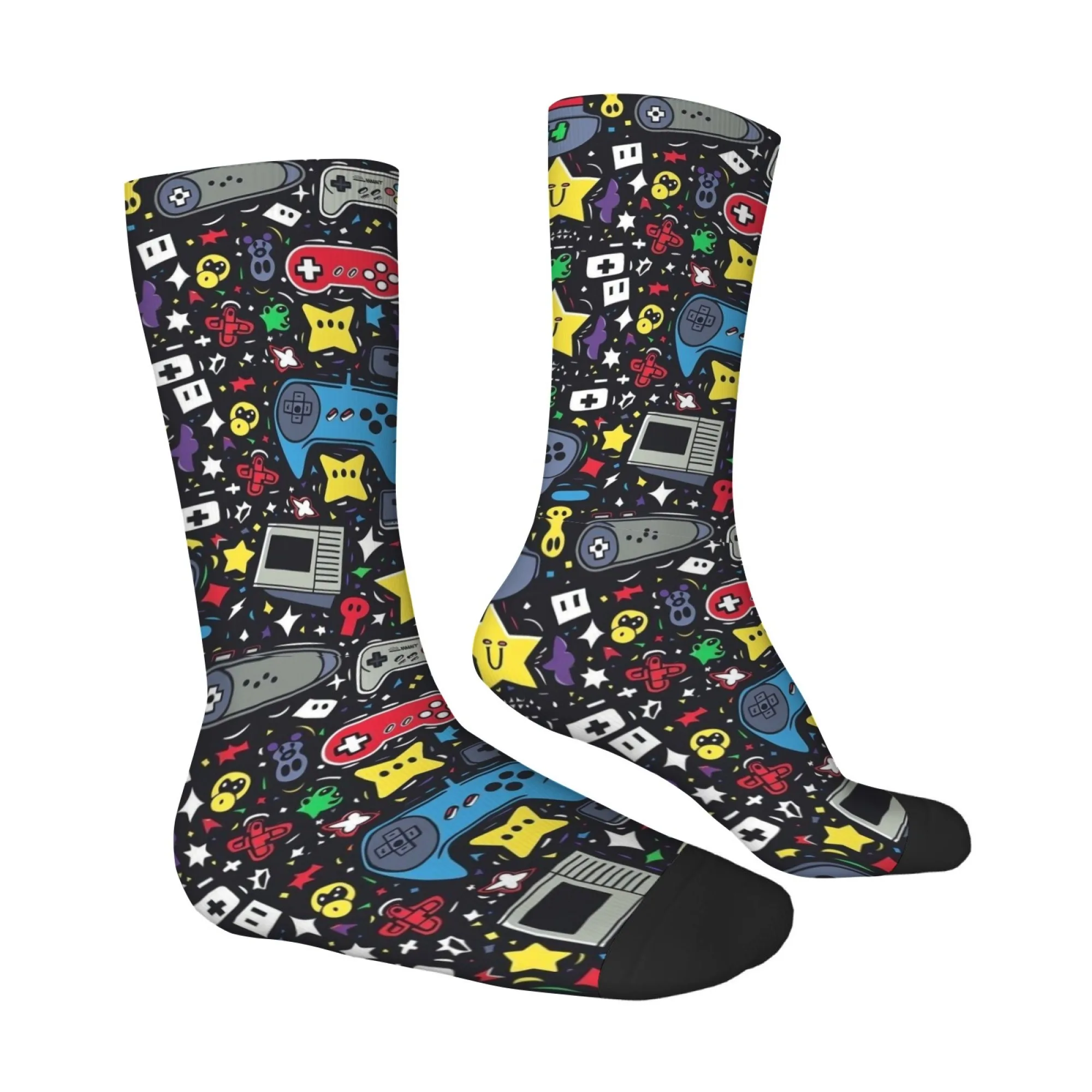 Retro Game-themed All-over Print Men's Mid-calf Socks Y2K Retro Cartoon Harajuku Socks Comfortable Non-slip Skin-friendly Socks