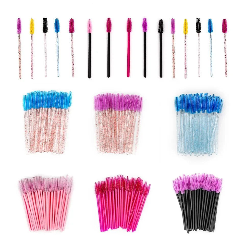 50pcs Crystal Eyelash Brush Eyebrow Brush Lash Extension Tools Mascara Wands Makeup Lashes Cosmetic Disposable Eyelash Brush