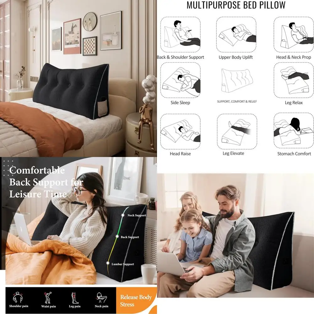 

Full Size Large Bolster Pillow for Bed - Headboard Pillow Wedge with Back Support for Reading and Sitting Up Comfortably