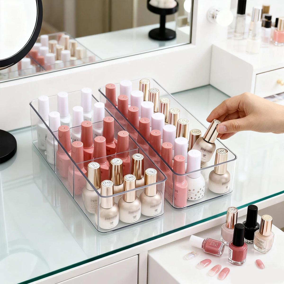 Boîte de rangement de vernis à ongles en acrylique à trois grilles/espace, présentoir de vernis à ongles, organisateur, commode, dispositif de stockage de magasin d'ongles, 1 pièce