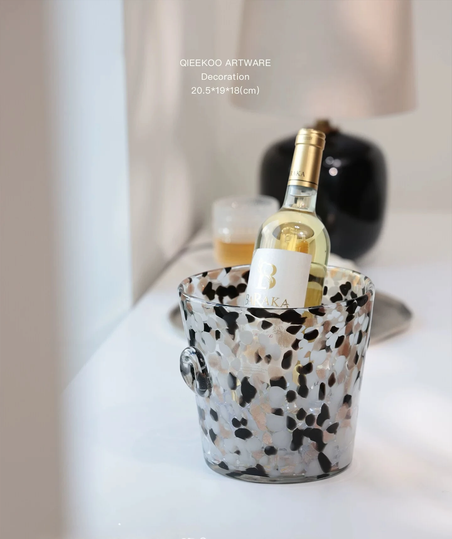 Nordic Luxury Two-Tone Hand Blown Glass Champagne Ice Bucket, Household Wine Cooler Tabletop Decor Ornament for Living Room Bar
