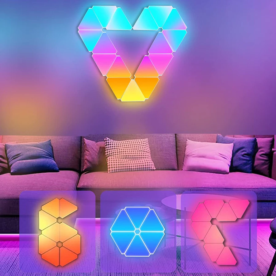 RGBIC Gaming Ambient LED Lamp White Triangle Lights with Music Sync & Sound for Bedroom Wall Decorative Boards